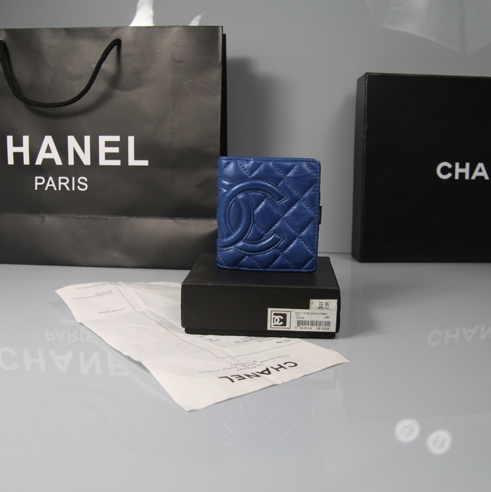 Fake Chanel mini Bi-Fold Wallets A26720 Blue Leather CC Logo Online